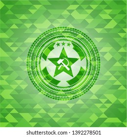 communism icon inside green emblem with mosaic ecological style background