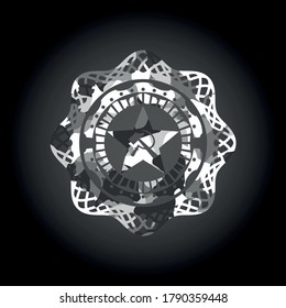 communism icon inside grey camouflaged emblem. 