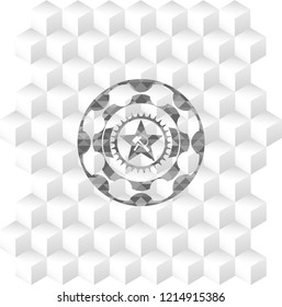 communism icon inside grey emblem. Retro with geometric cube white background