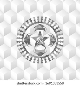 communism icon inside grey emblem. Vintage with geometric cube white background