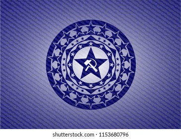 communism icon inside jean or denim emblem or badge background
