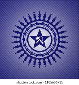 communism icon inside jean or denim emblem or badge background