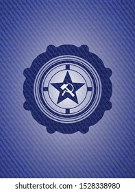 communism icon inside jean or denim emblem or badge background