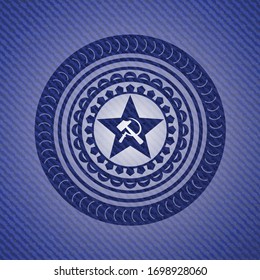 communism icon inside jean or denim emblem or badge background