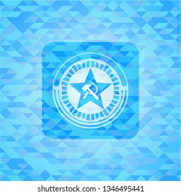 communism icon inside light blue mosaic emblem