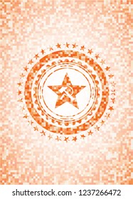 communism icon inside orange mosaic emblem with background