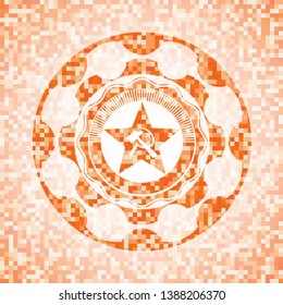 communism icon inside orange mosaic emblem