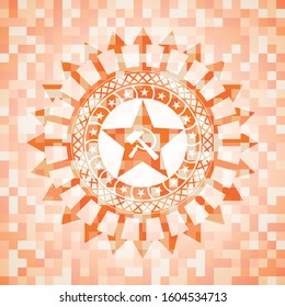 communism icon inside orange mosaic emblem