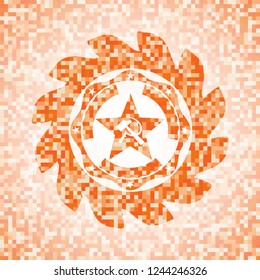 communism icon inside orange tile background illustration. Square geometric mosaic seamless pattern with emblem inside.
