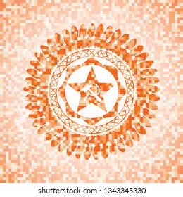 communism icon inside orange tile background illustration. Square geometric mosaic seamless pattern with emblem inside.
