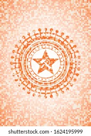 communism icon inside orange tile background illustration. Square geometric mosaic seamless pattern with emblem inside.
