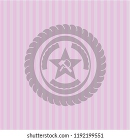 communism icon inside pink emblem. Retro