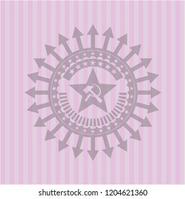 communism icon inside pink emblem. Vintage.