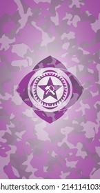 communism icon inside pink and purple camo texture. 