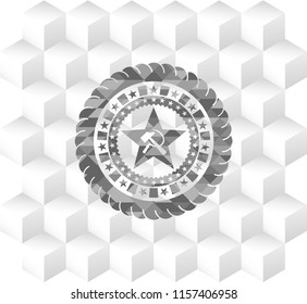 communism icon inside realistic grey emblem with cube white background