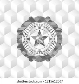 communism icon inside realistic grey emblem with cube white background