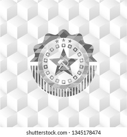 communism icon inside realistic grey emblem with cube white background