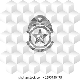 communism icon inside realistic grey emblem with cube white background