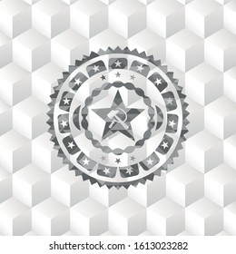 communism icon inside realistic grey emblem with cube white background