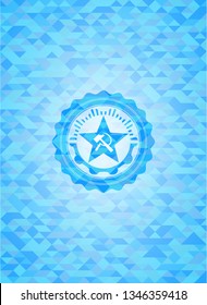 communism icon inside realistic light blue mosaic emblem
