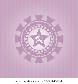 communism icon inside realistic pink emblem