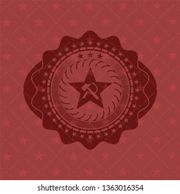 communism icon inside realistic red emblem