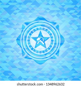 communism icon inside realistic sky blue mosaic emblem