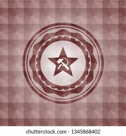 communism icon inside red emblem with geometric pattern. Seamless.