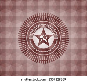 communism icon inside red emblem with geometric background. Seamless.