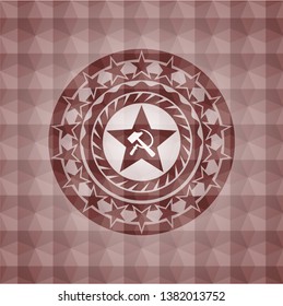 communism icon inside red emblem with geometric background. Seamless.