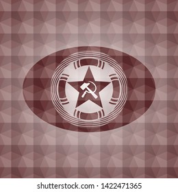 communism icon inside red emblem with geometric background. Seamless.