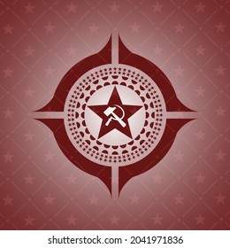 communism icon inside red emblem. 
