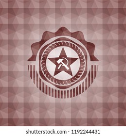 communism icon inside red geometric badge. Seamless.