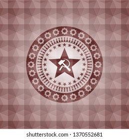 communism icon inside red geometric pattern emblem. Seamless.