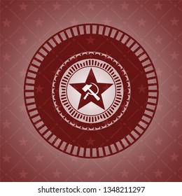 communism icon inside retro red emblem