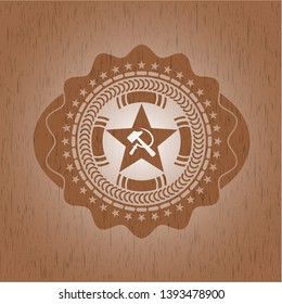 communism icon inside retro style wooden emblem