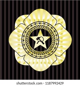 communism icon inside shiny badge