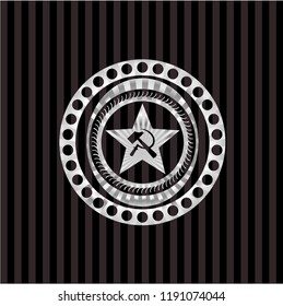 communism icon inside silver badge or emblem