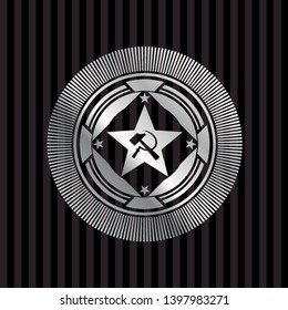 communism icon inside silver badge or emblem