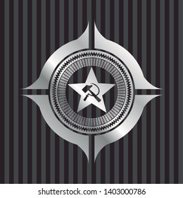 communism icon inside silver emblem or badge