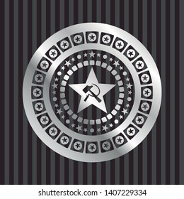 communism icon inside silver emblem