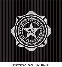 communism icon inside silver shiny badge