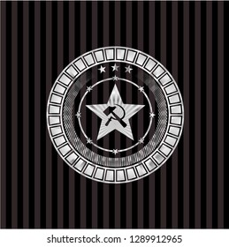 communism icon inside silvery badge or emblem