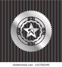 communism icon inside silvery shiny emblem