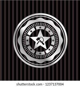 communism icon inside silvery shiny badge