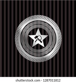communism icon inside silvery shiny badge