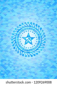 communism icon inside sky blue mosaic emblem