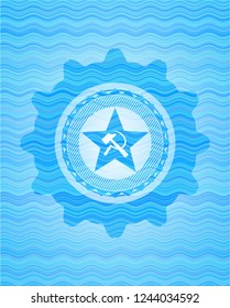 communism icon inside water wave badge background.