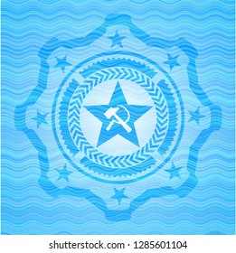 communism icon inside water wave representation emblem background.