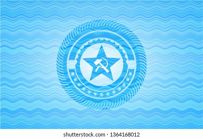 communism icon inside water wave concept style badge.